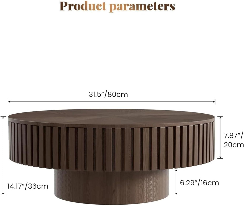 Brown Fluted Solid Wood Round Coffee Table