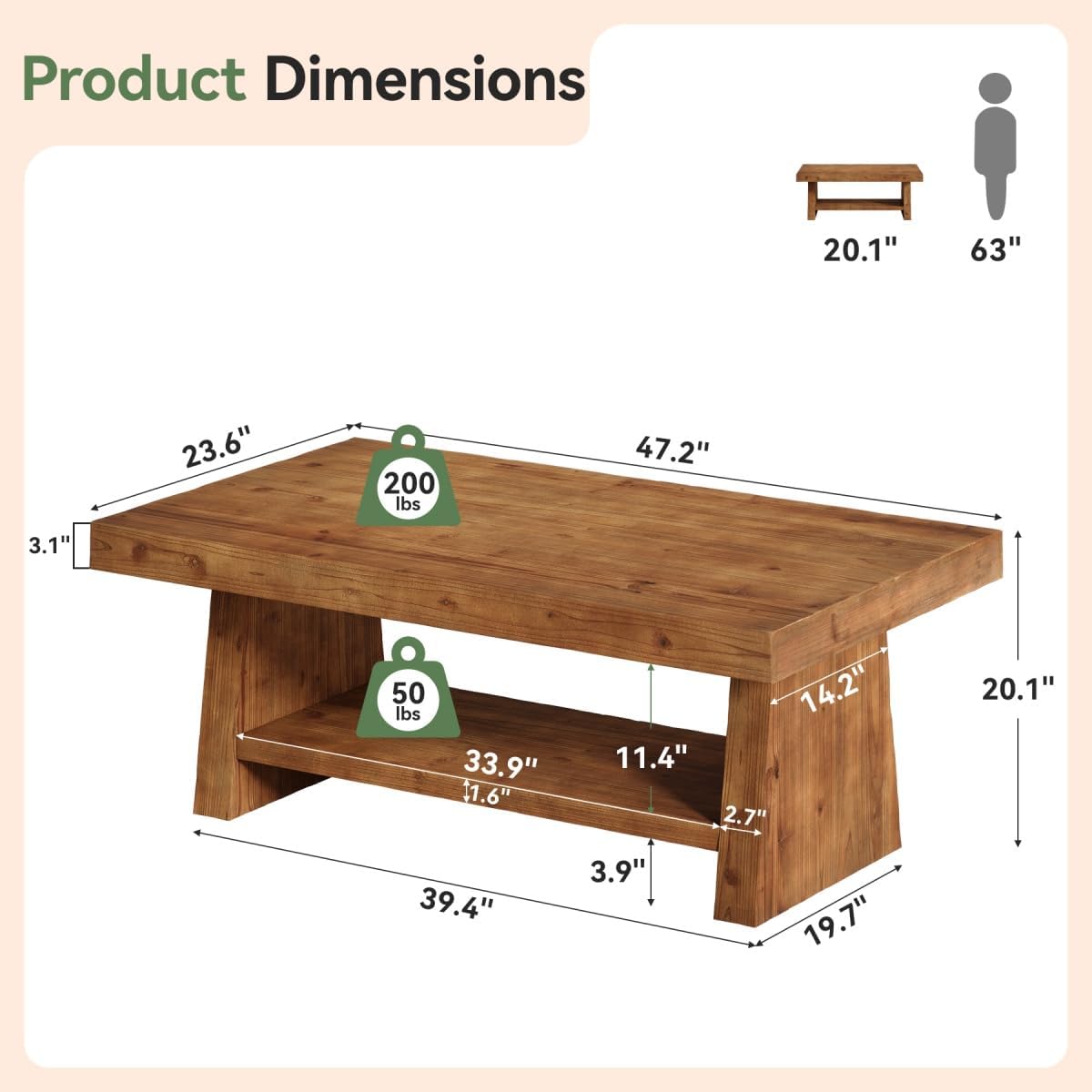 Dark Brown 2-Tier Wood Coffee Table