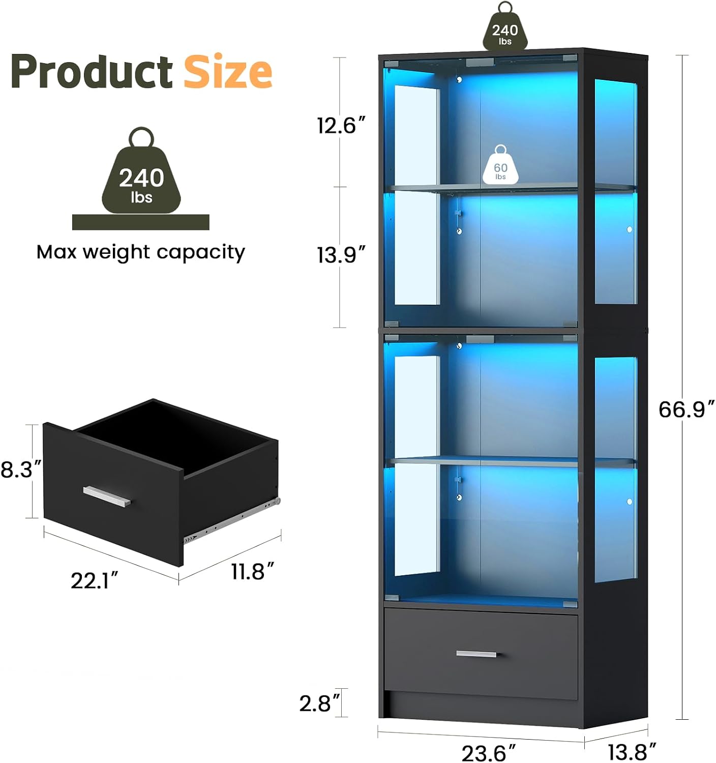 Black RGB Glass Display Cabinet