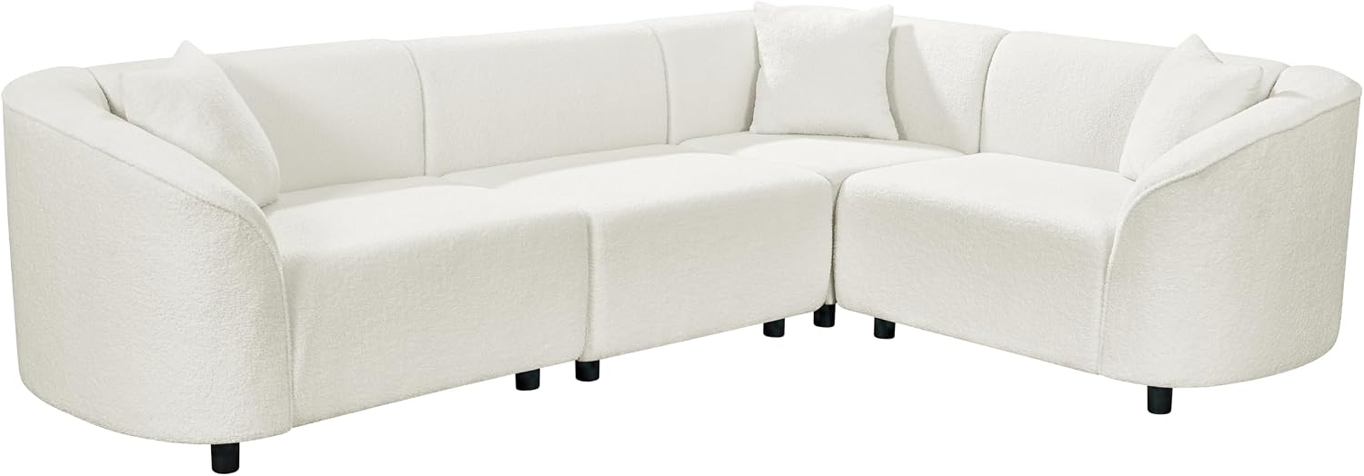 Beige Boucle Curved L-Shaped Sectional
