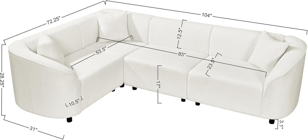 Beige Boucle Curved L-Shaped Sectional