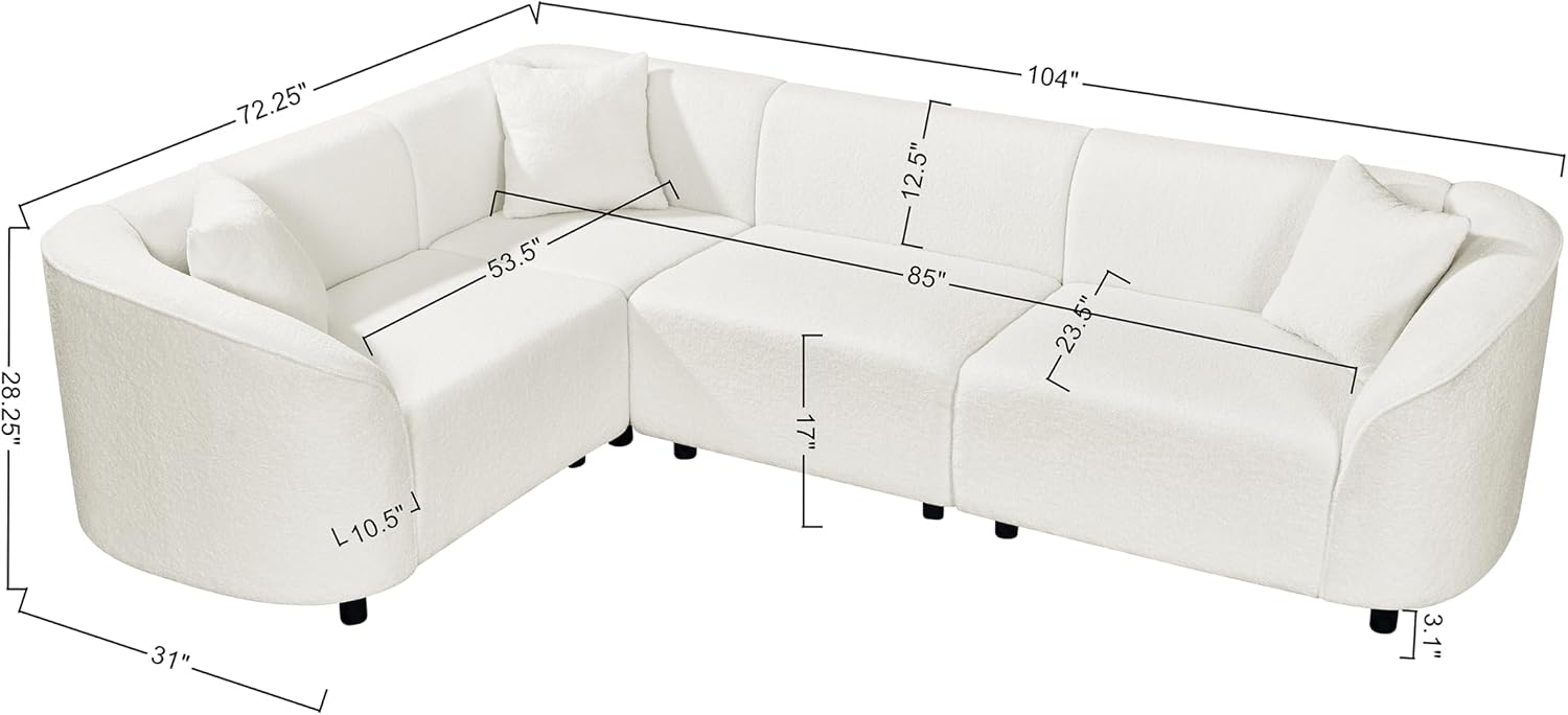 Beige Boucle Curved L-Shaped Sectional
