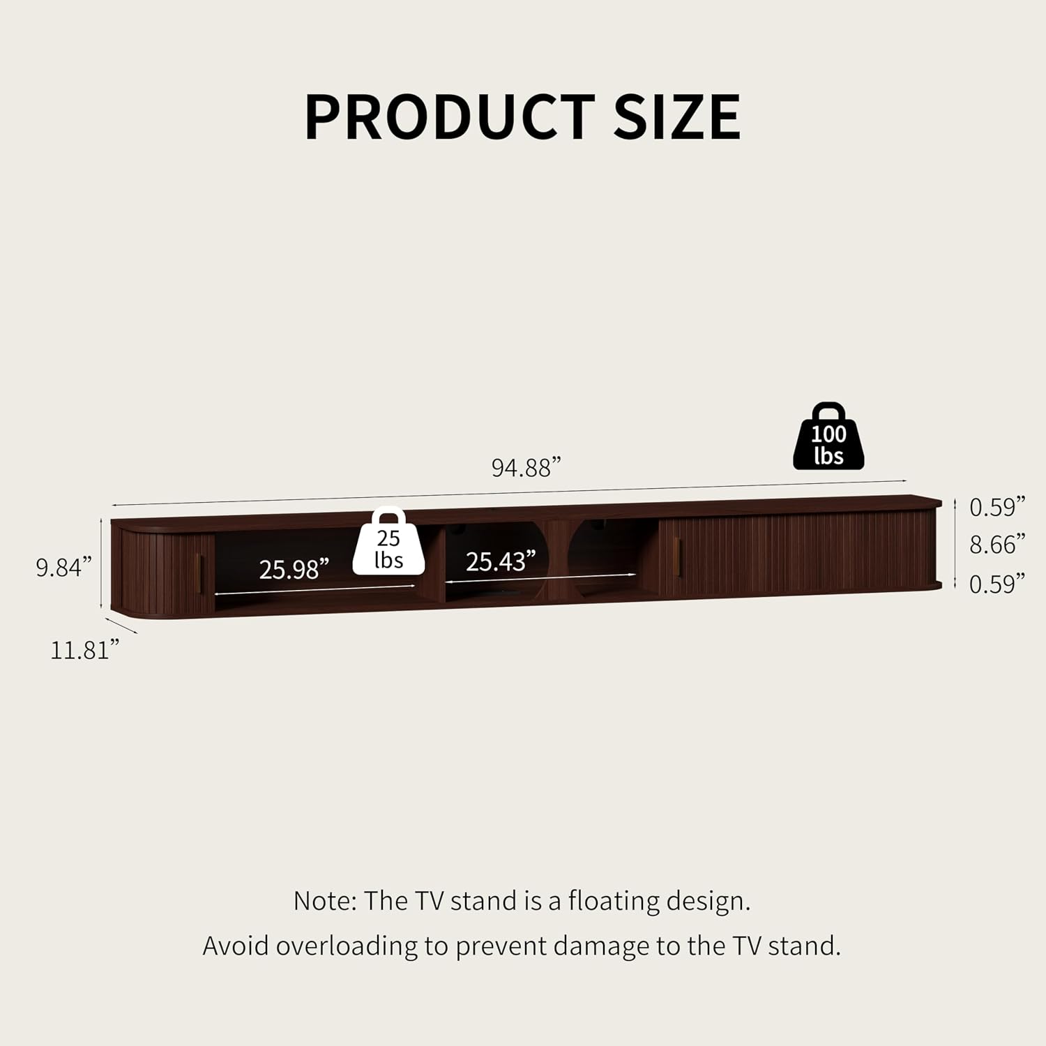 Walnut RGB Fluted Floating TV Stand