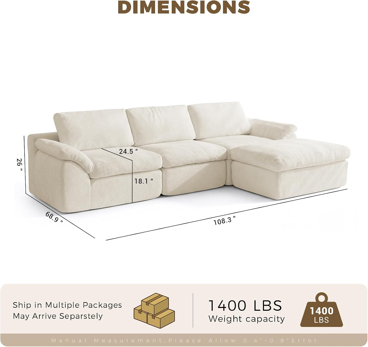 Beige Boucle Cloud L-Shaped Sofa
