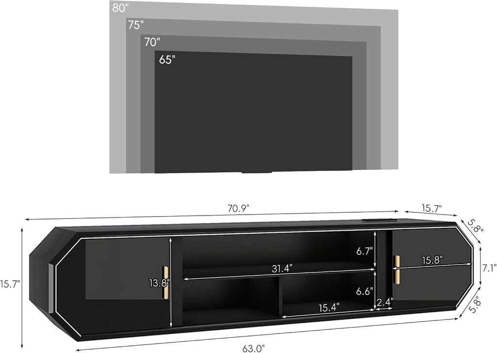 Gloss Floating TV Stand With Charging Station