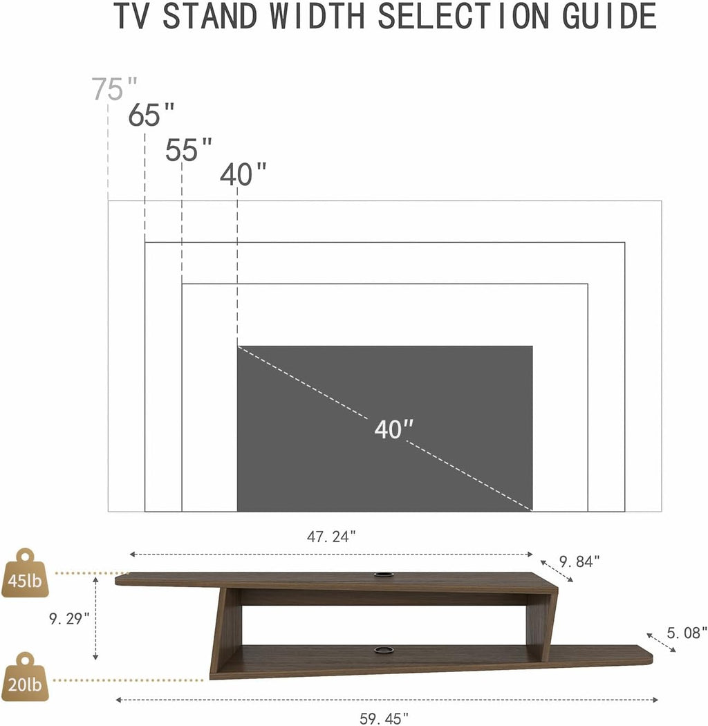 Walnut Asymmetrical Floating TV Stand