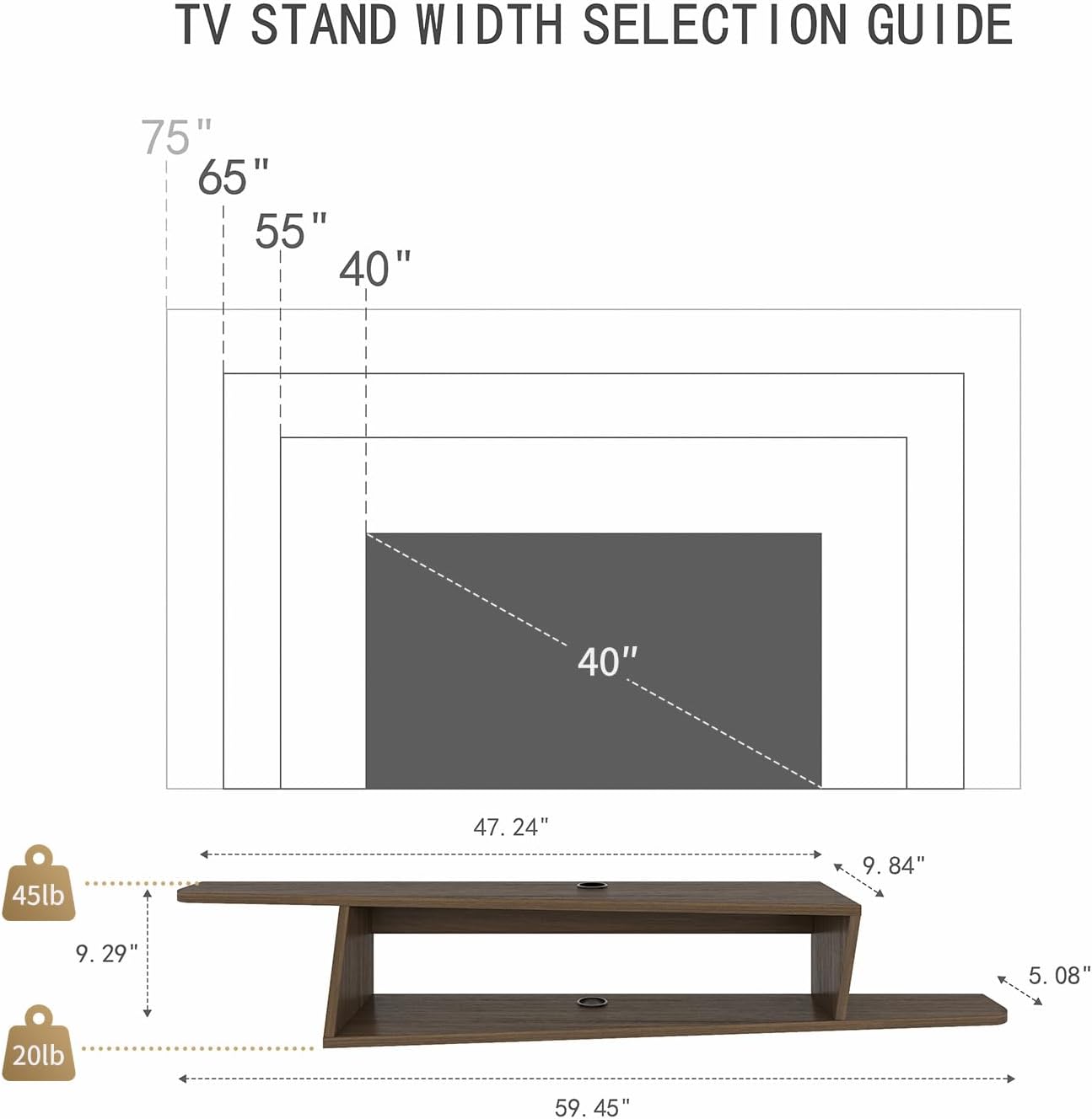 Walnut Asymmetrical Floating TV Stand
