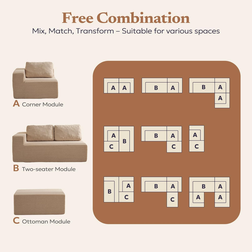Camel Teddy Boucle L-Shaped Sofa