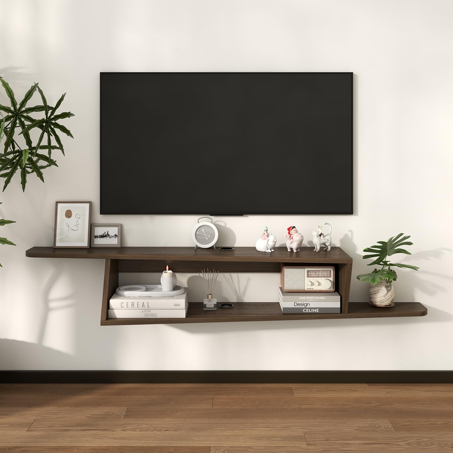 Walnut Asymmetrical Floating TV Stand