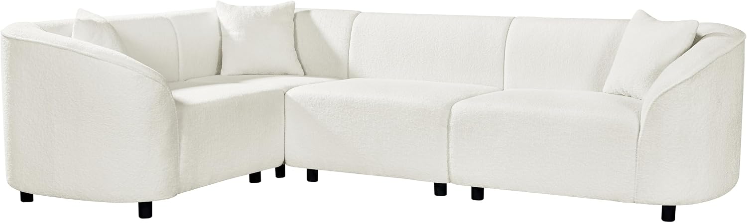 Beige Boucle Curved L-Shaped Sectional