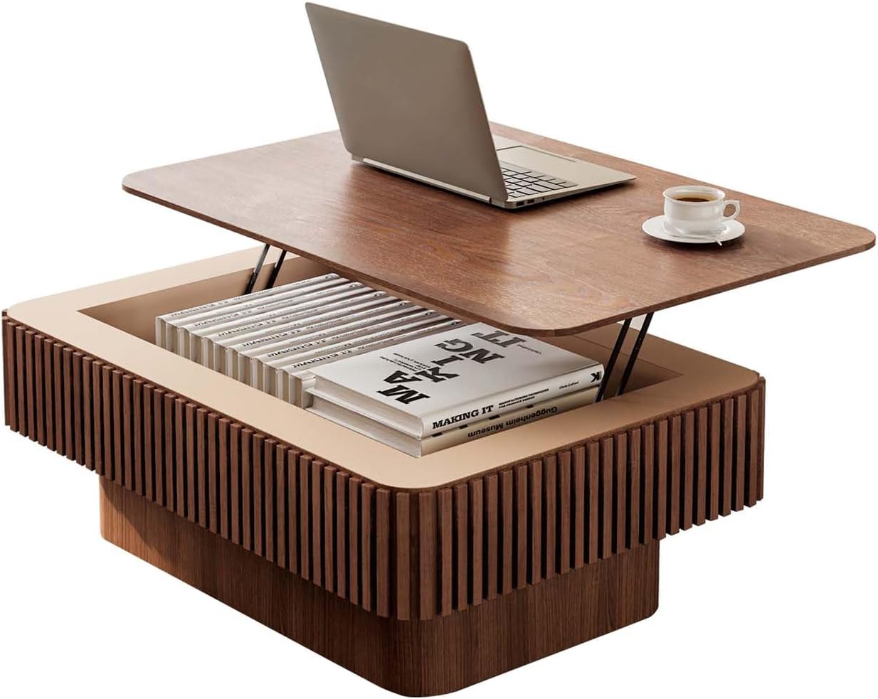 Fluted Lift Top Storage Coffee Table