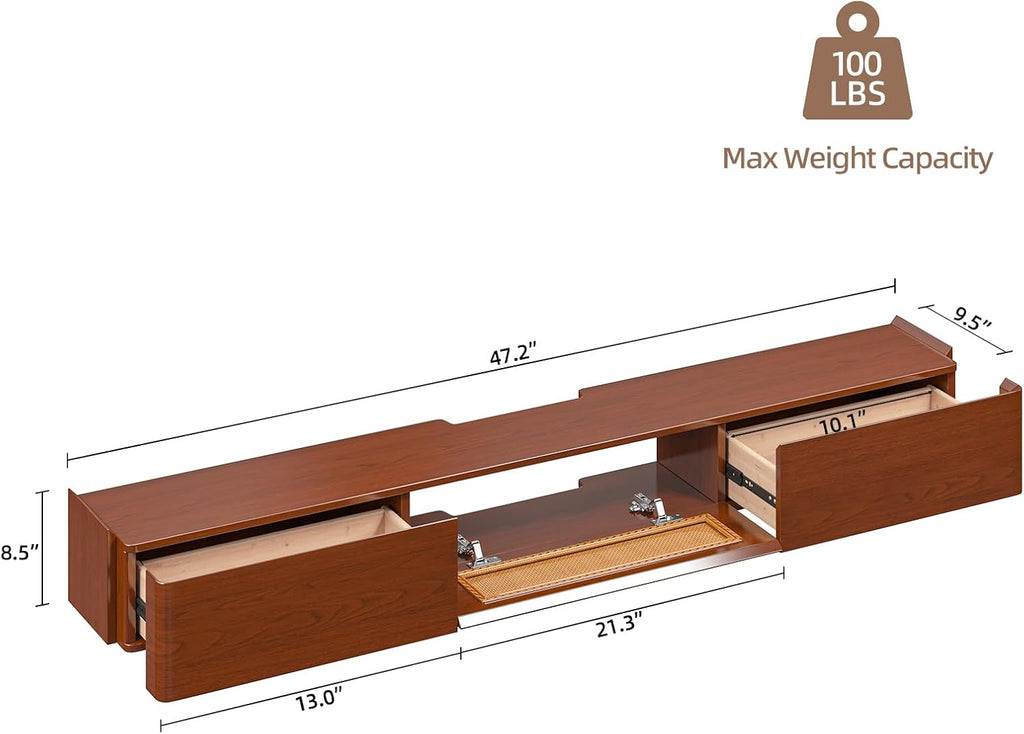 Walnut Rattan Floating TV Stand