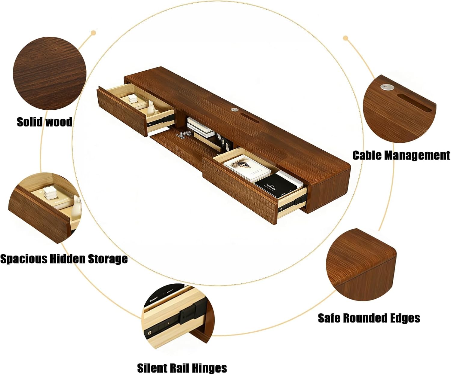 Walnut Minimalist Floating TV Stand