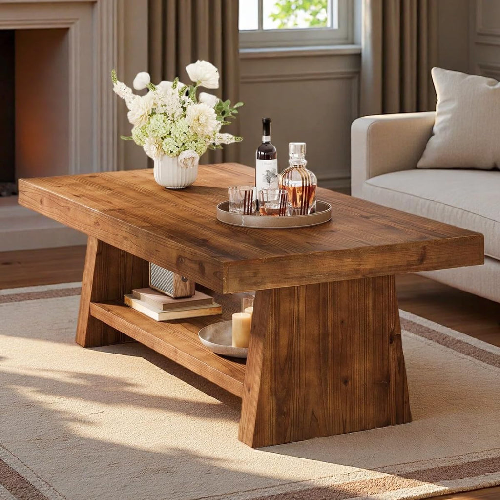 Dark Brown 2-Tier Wood Coffee Table