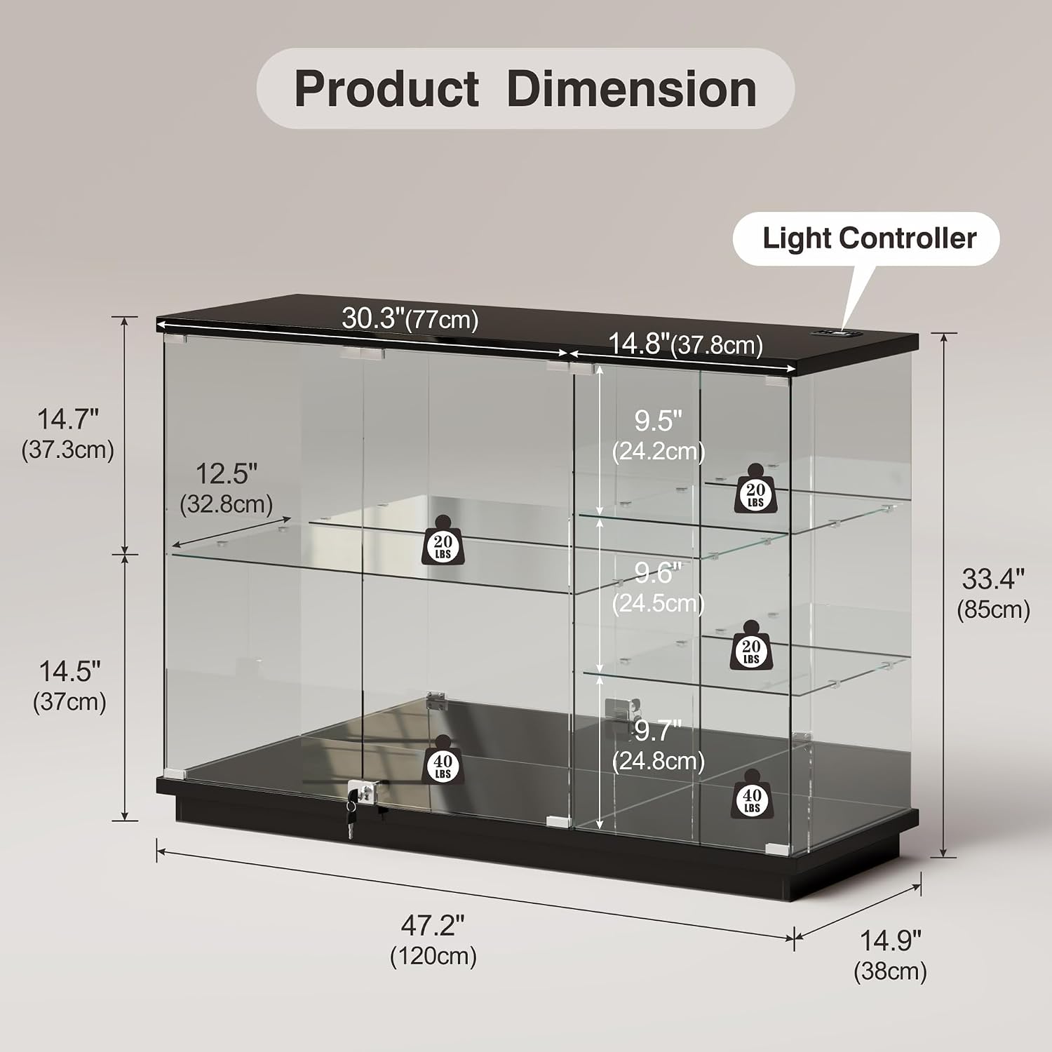 Black RGB Lock Sensor Display Cabinet