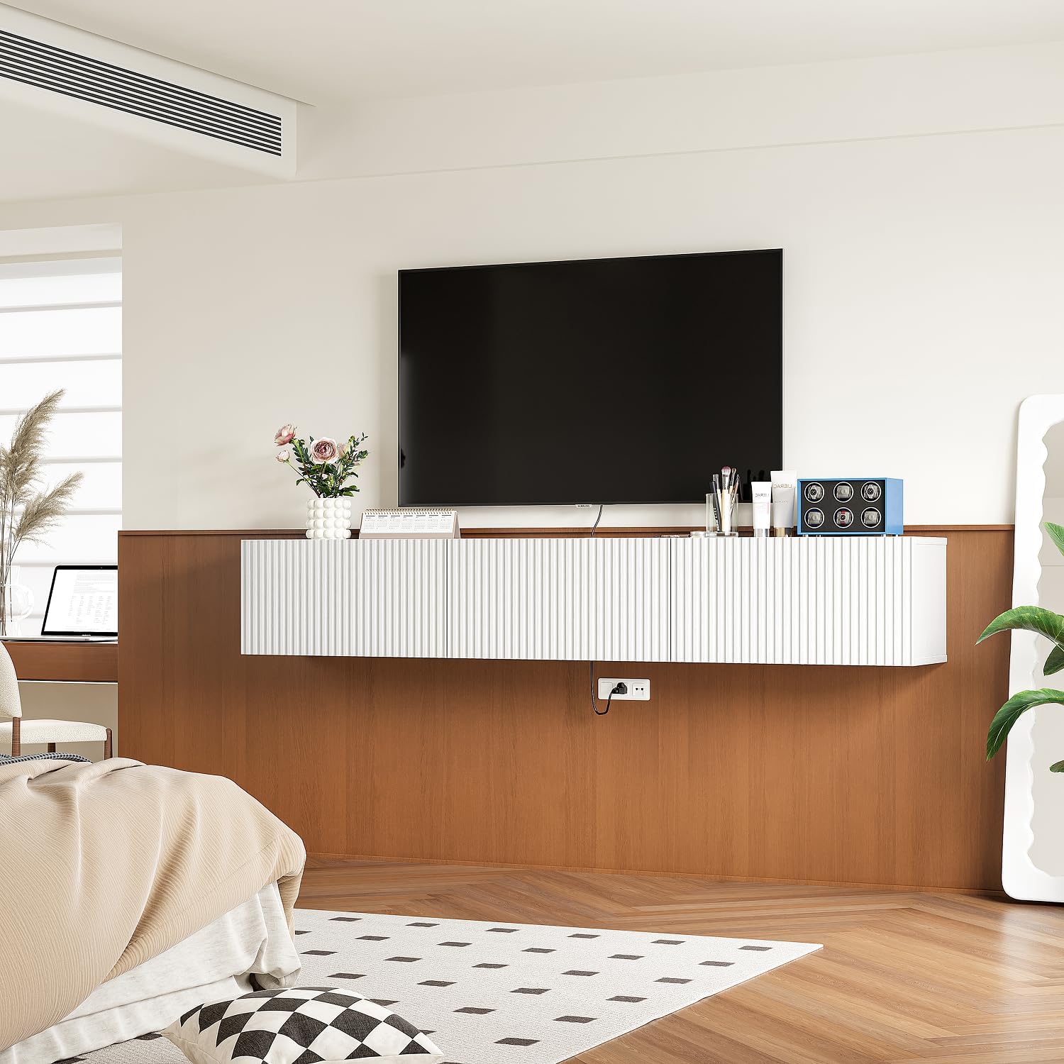 White Floating Storage TV Stand