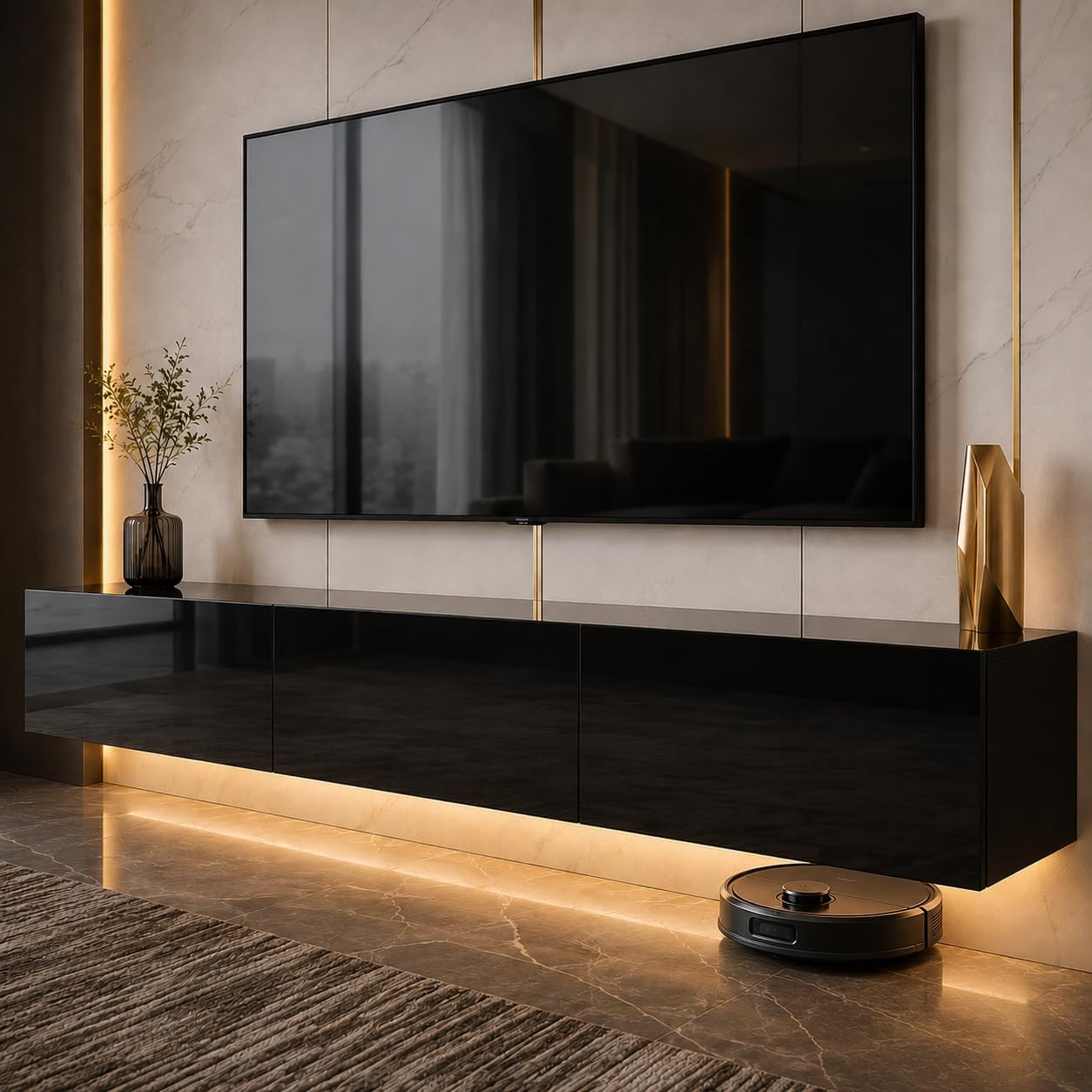 Black Gloss LED Floating TV Stand
