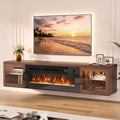 Brown Gloss Floating Fireplace TV Stand