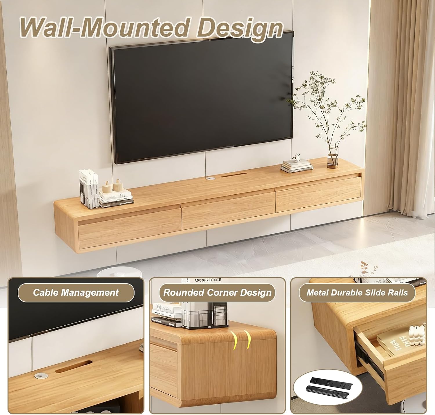 Natural Wood Floating TV Stand