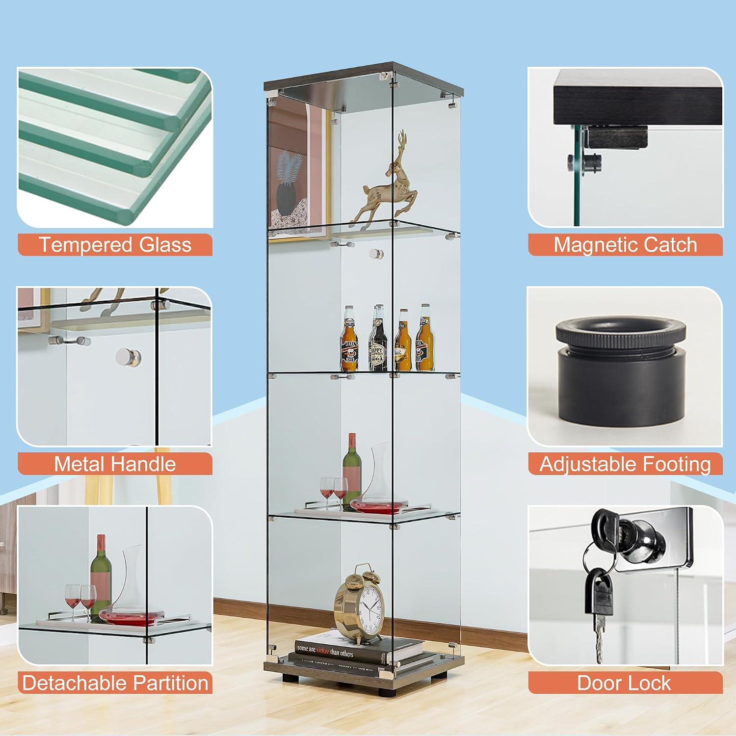 Black Locked Glass Display Cabinet
