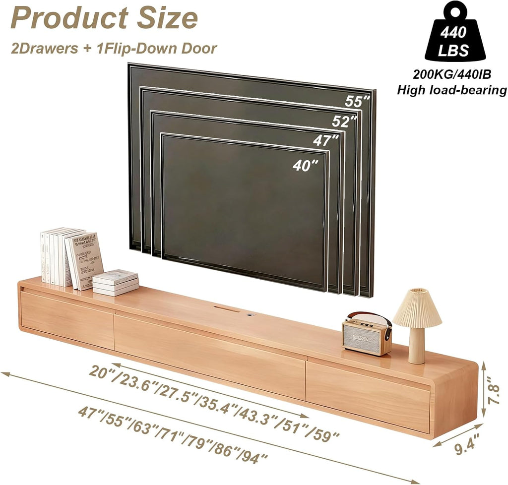 Natural Wood Floating TV Stand