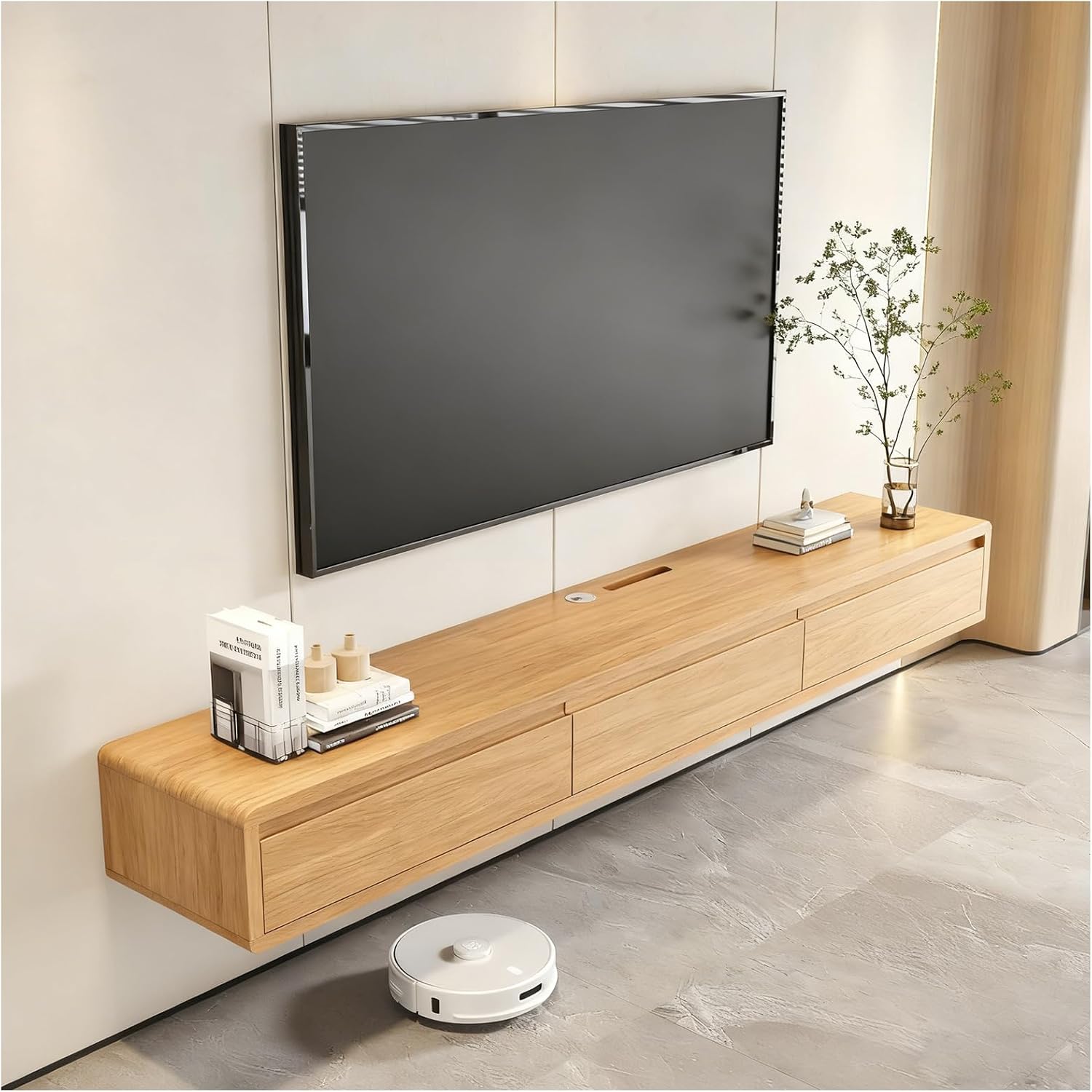 Natural Wood Floating TV Stand