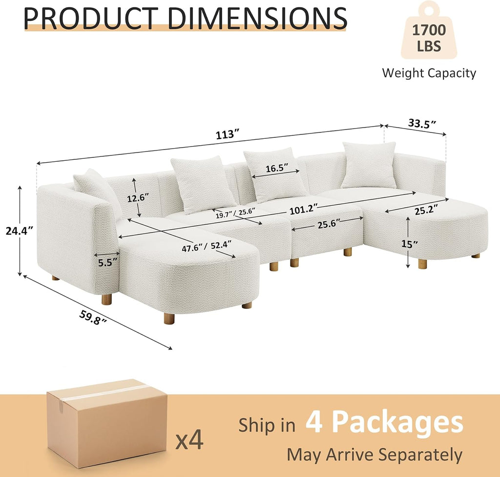 White U-Shaped Boucle Cloud Sofa