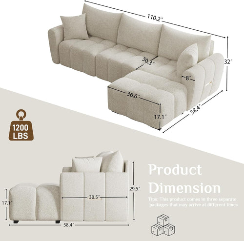 Beige Boucle Cloud Sectional with Ottoman