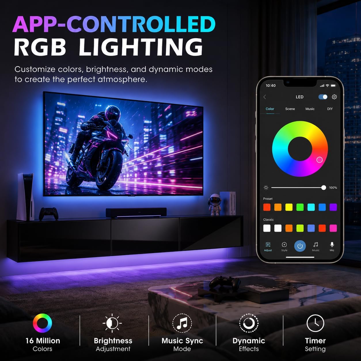 Black Gloss LED Floating TV Stand