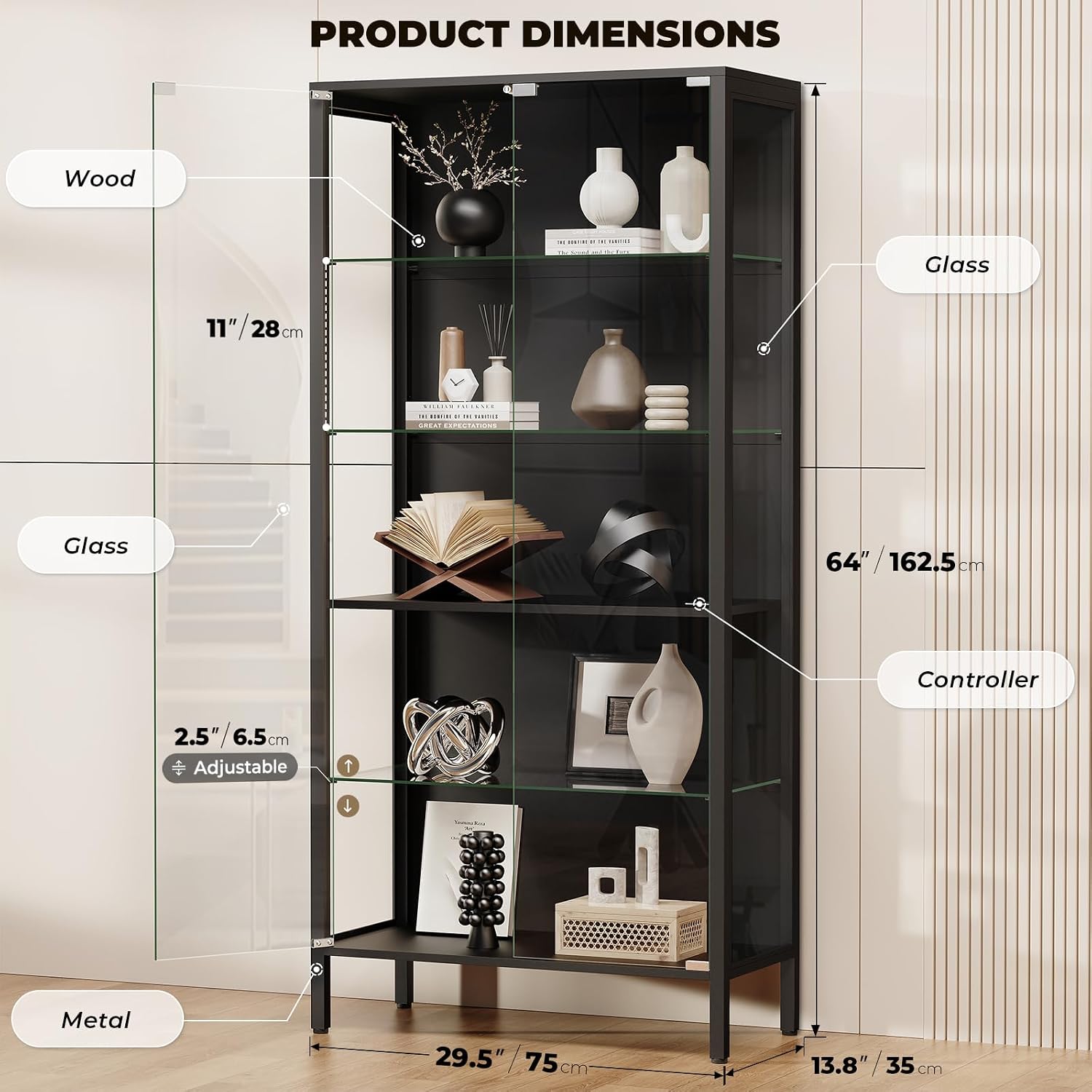 Black Light Sensor Glass Cabinet