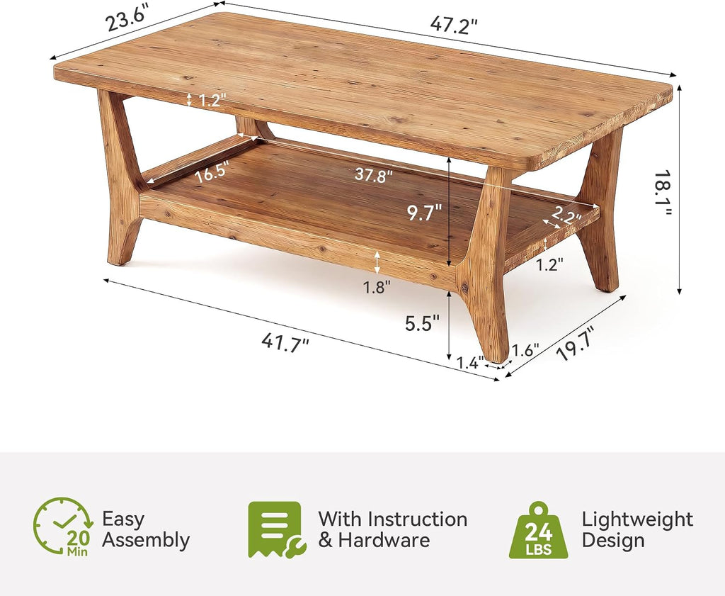 2-Tier Solid Wood Storage Coffee Table