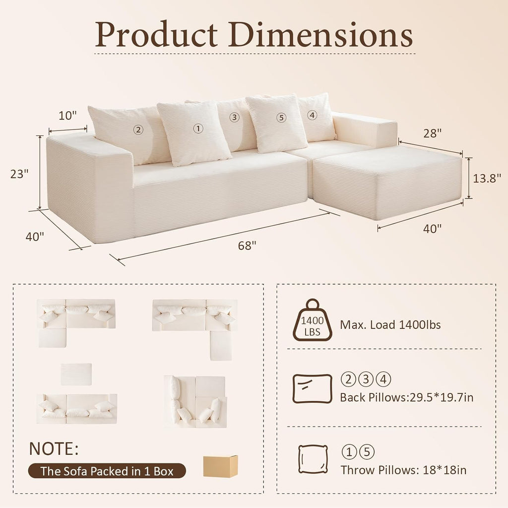 Beige L-Shaped Cloud Sectional Sofa