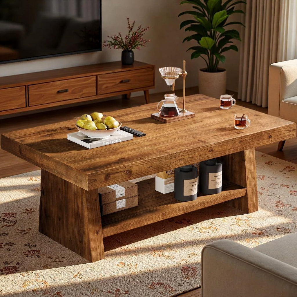Dark Brown 2-Tier Wood Coffee Table