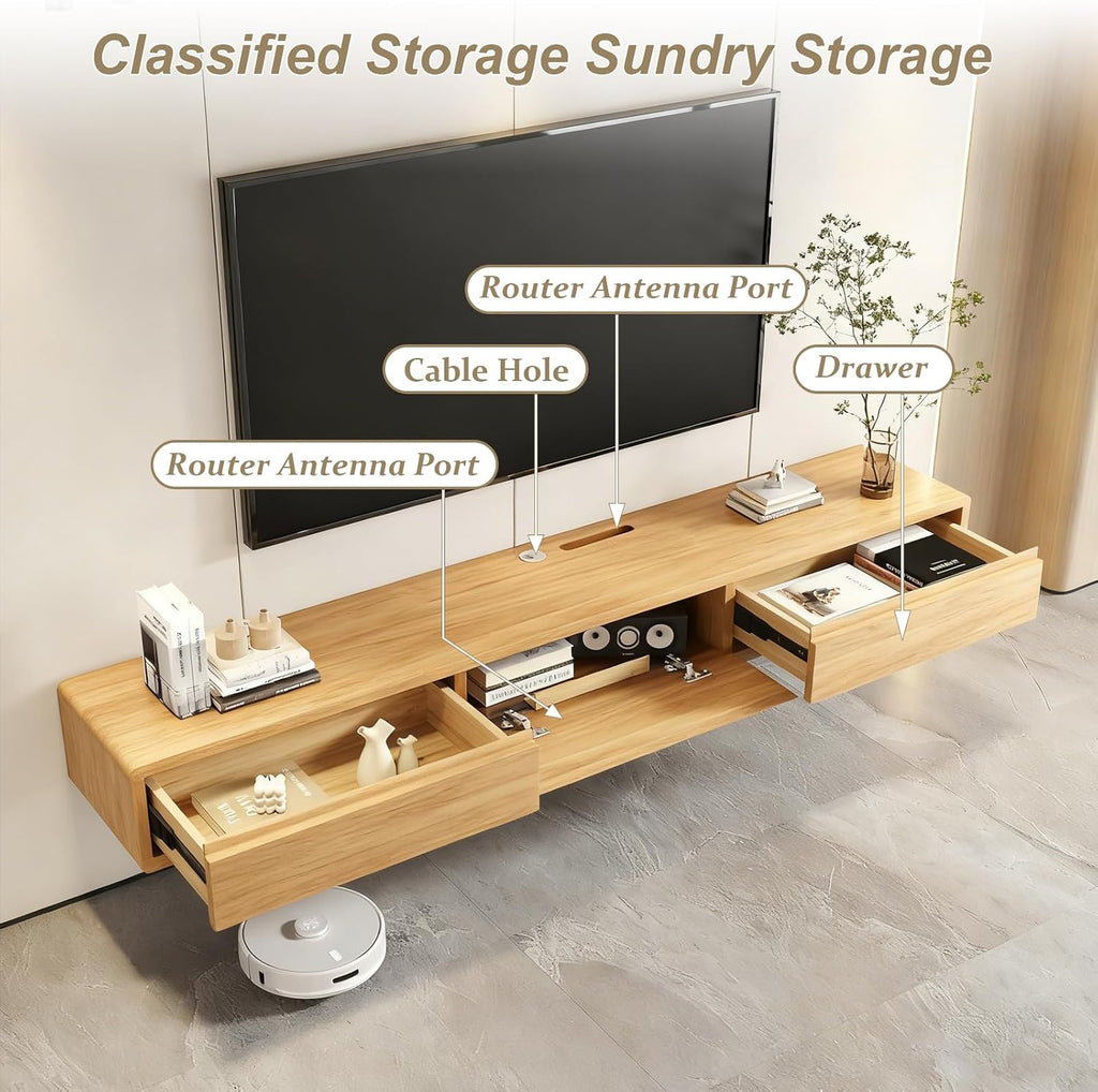 Natural Wood Floating TV Stand