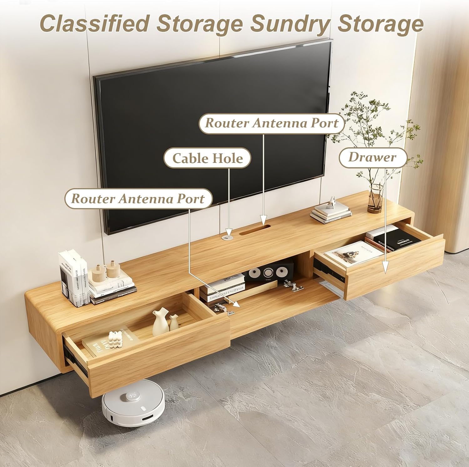 Natural Wood Floating TV Stand