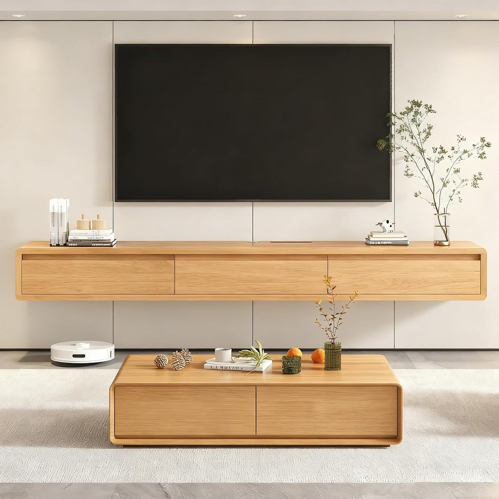 Natural Wood Floating TV Stand