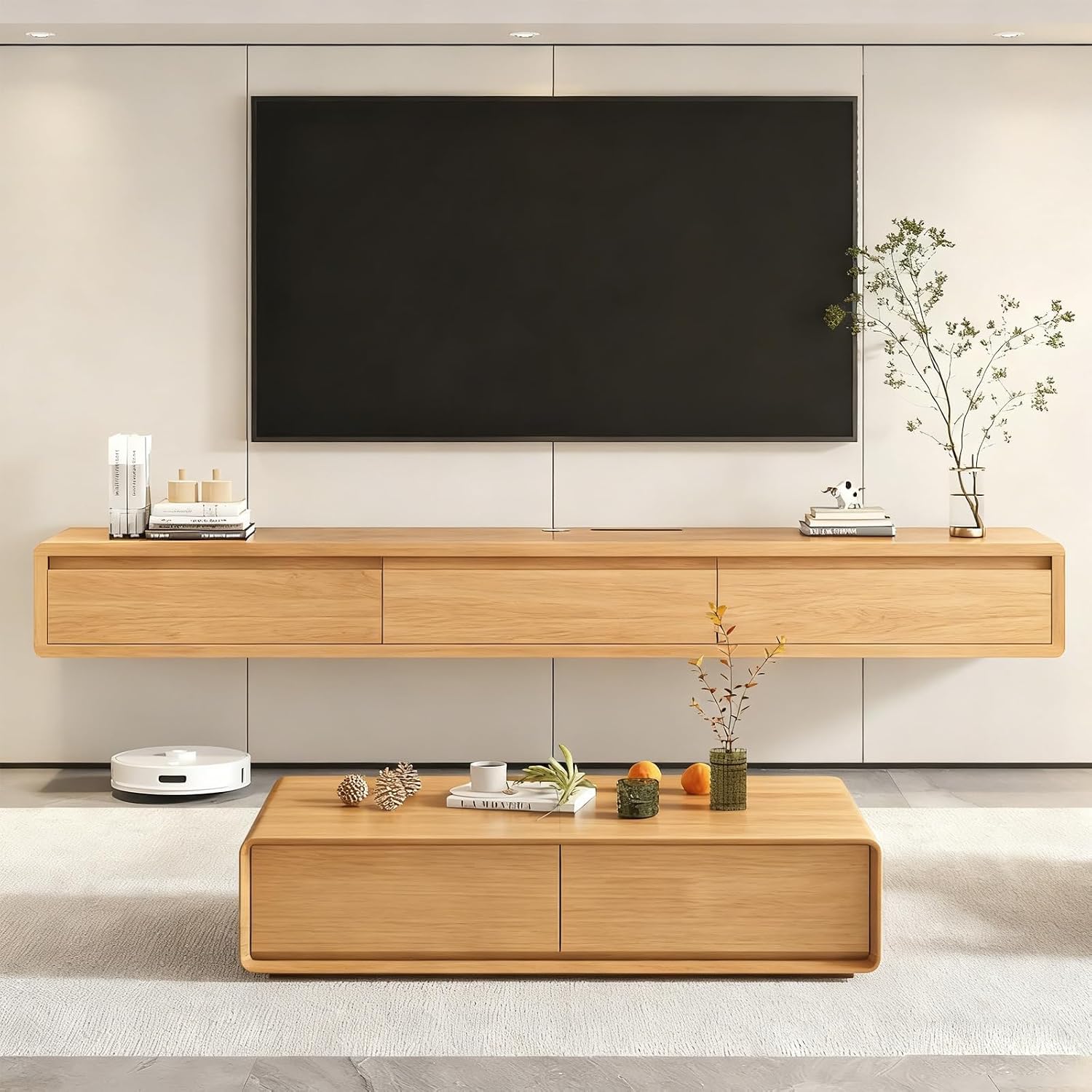 Natural Wood Floating TV Stand