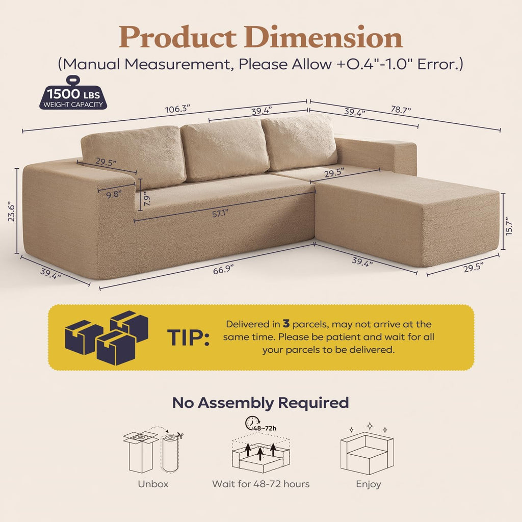 Camel Teddy Boucle L-Shaped Sofa
