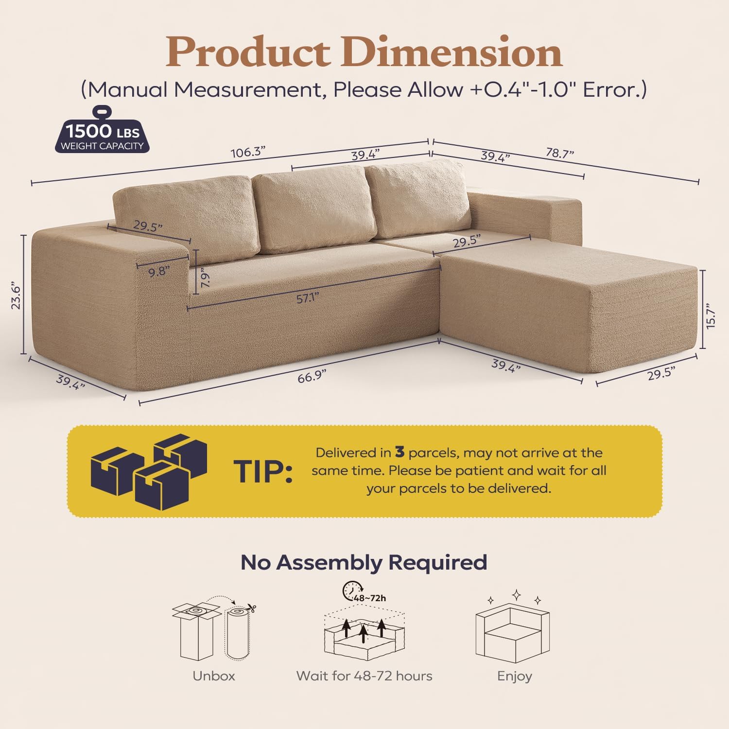Camel Teddy Boucle L-Shaped Sofa
