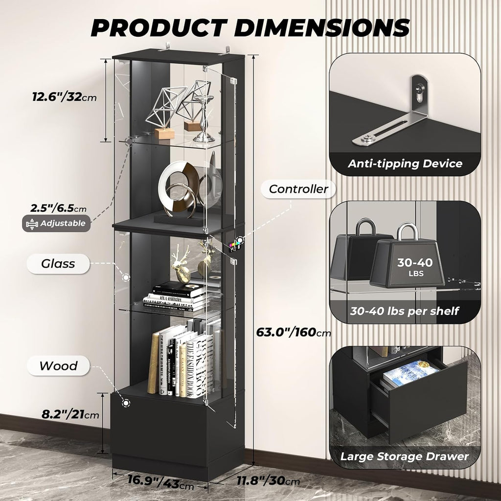 Black RGB Corner Display Cabinet