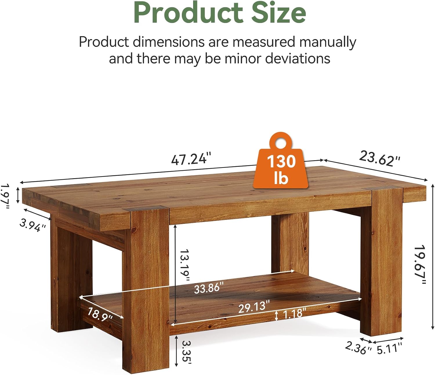 Rustic 2-Tier Wood Storage Coffee Table