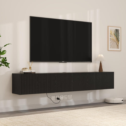 Black Fluted LED Floating TV Stand