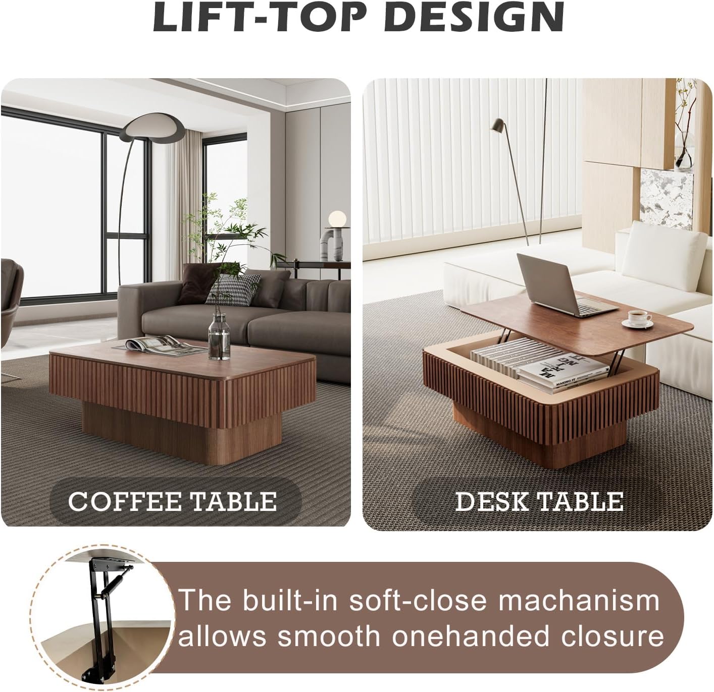 Fluted Lift Top Storage Coffee Table