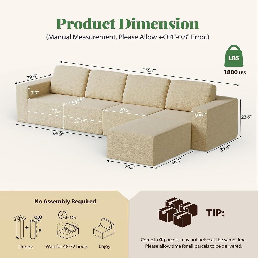 Beige Teddy Boucle Cloud Sectional
