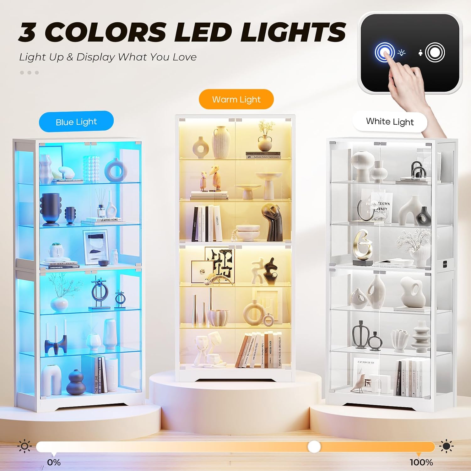 White Sensor Light Glass Cabinet