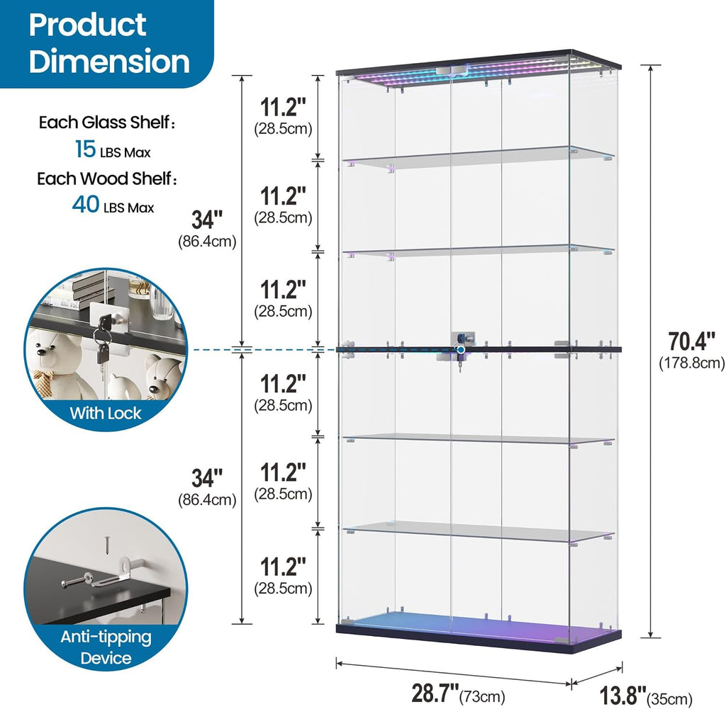 Black RGB Tall Glass Display Cabinet