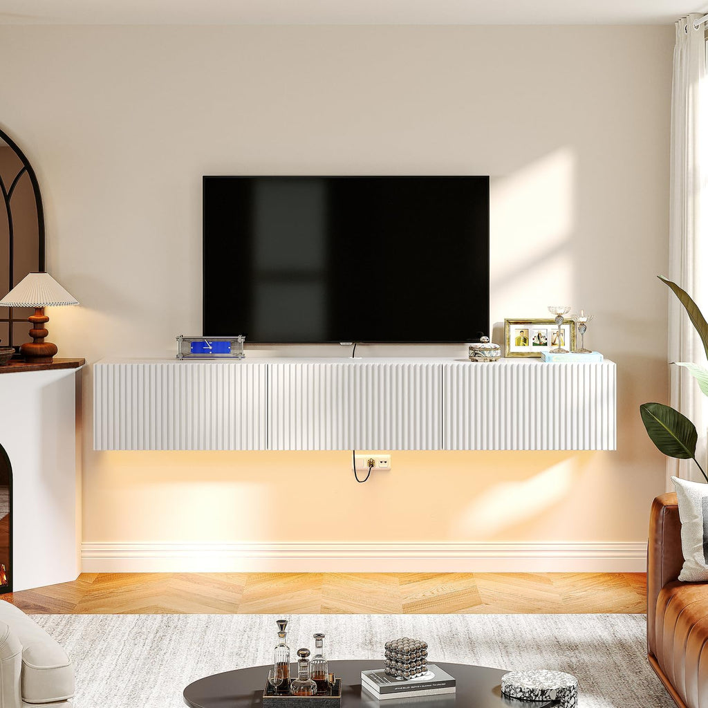White Floating Storage TV Stand