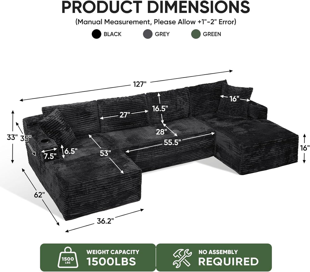 Black Corduroy U-Shaped Cloud Sofa