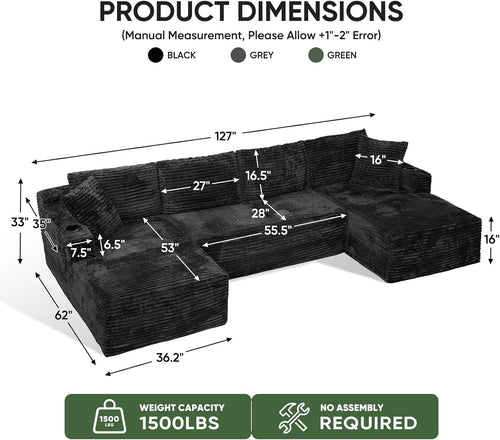 Black Corduroy U-Shaped Cloud Sofa