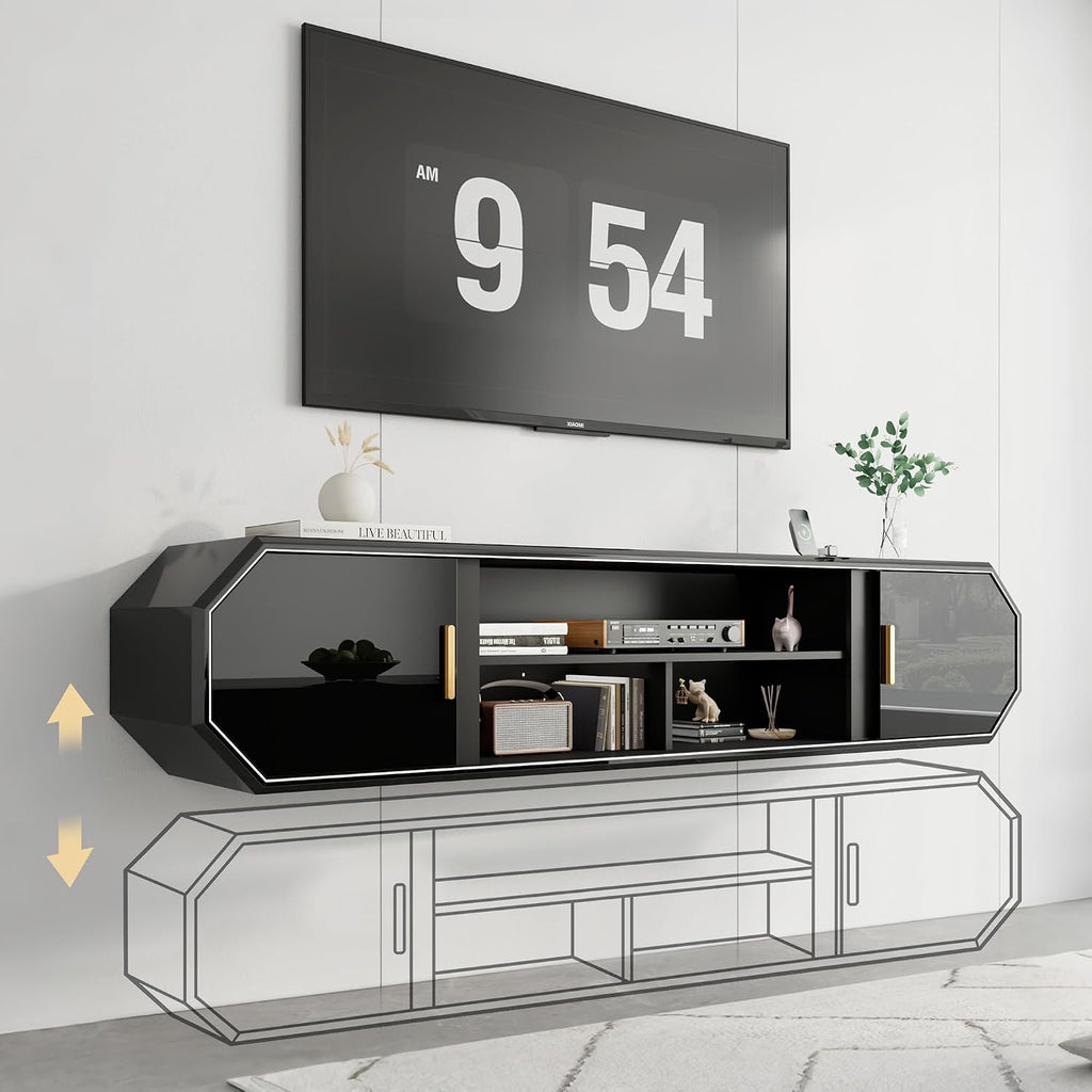 Gloss Floating TV Stand With Charging Station